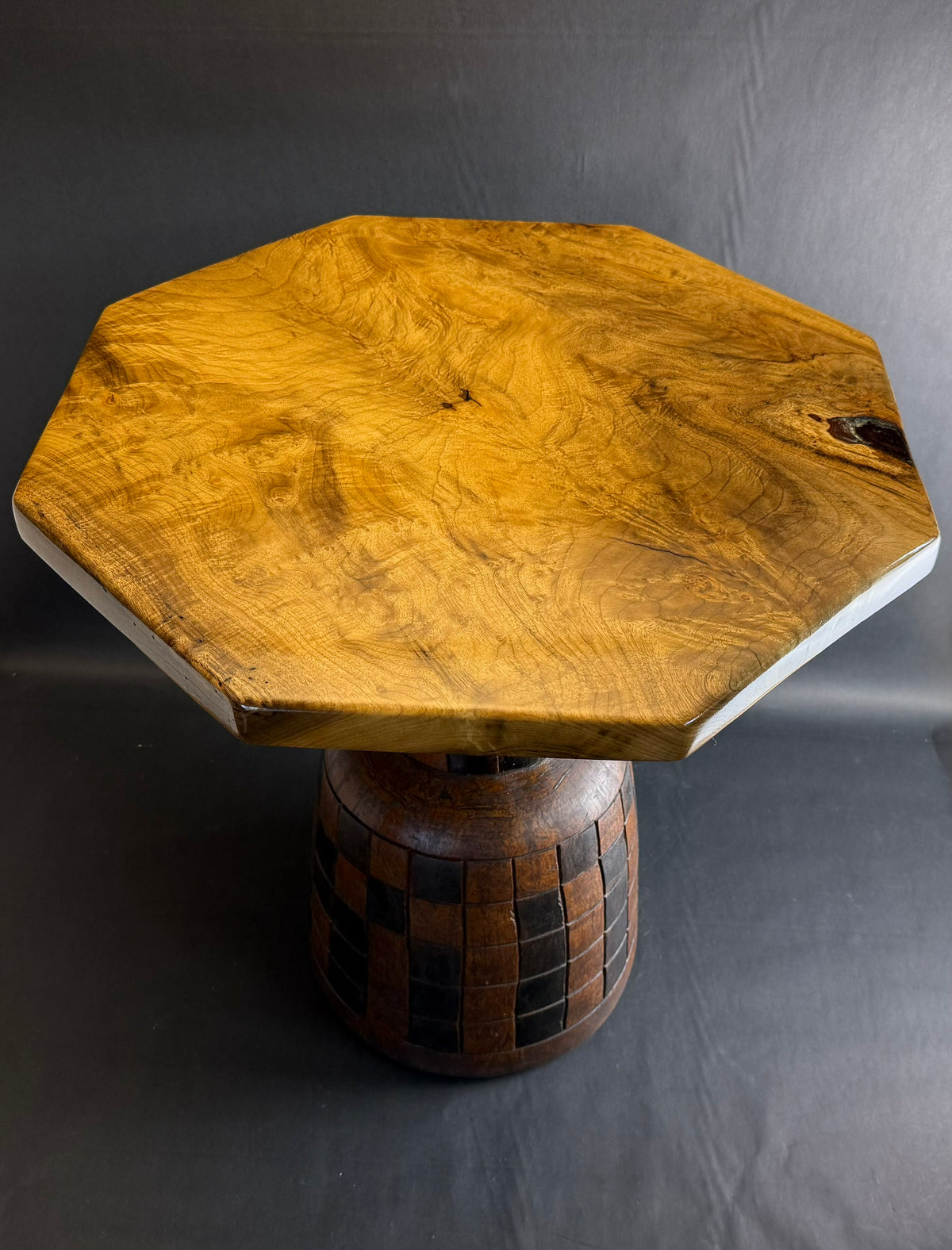 Mike Weber- Myrtlewood End Table with African Drum Base
