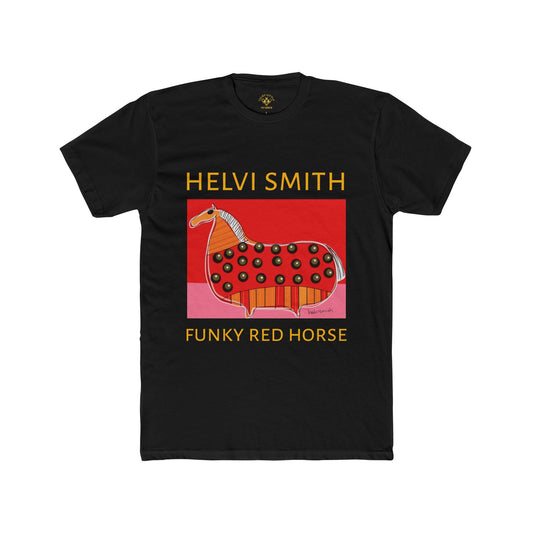Funky Red Horse Unisex Art T-Shirt by Helvi Smith