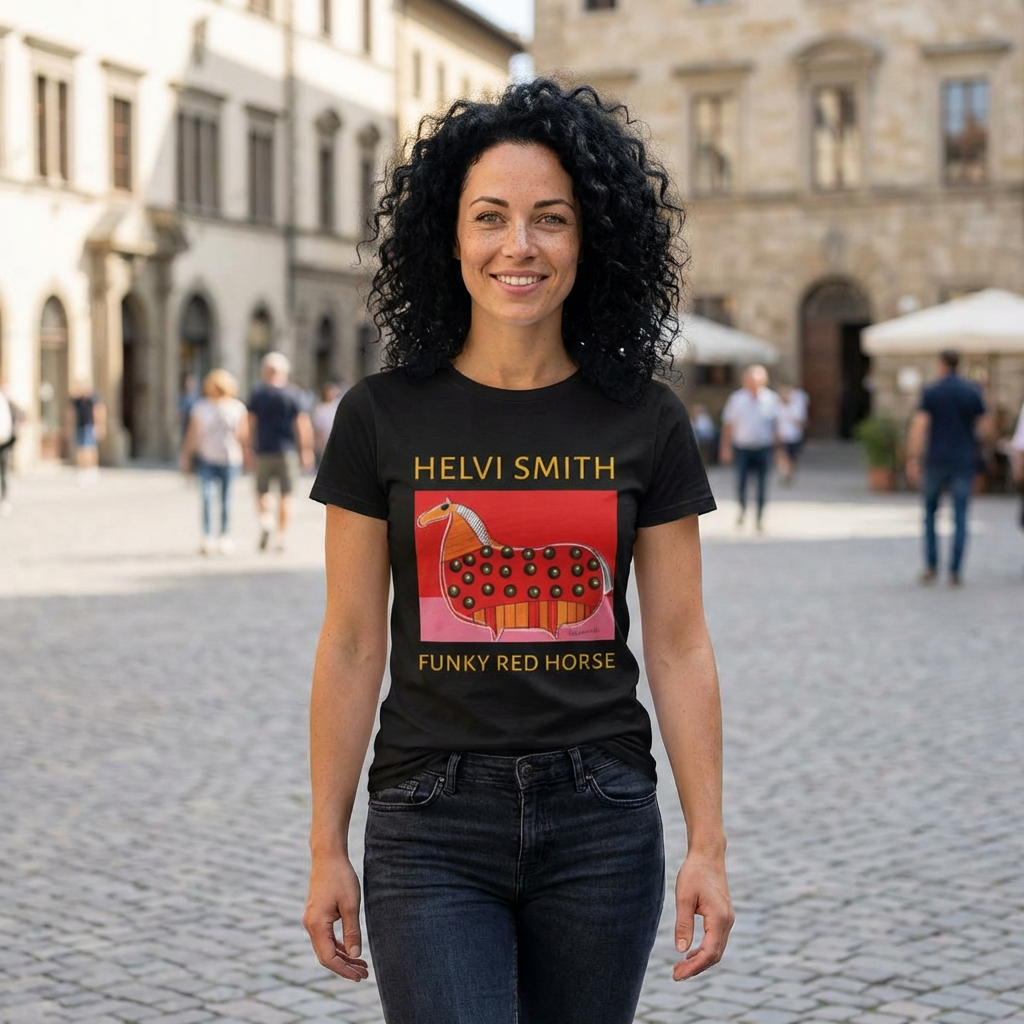 Funky Red Horse Unisex Art T-Shirt by Helvi Smith