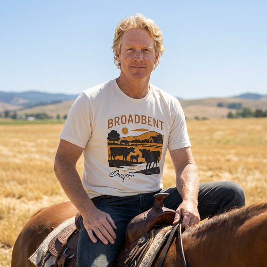 Broadbent Oregon Farm Scene T‑Shirt — Vintage Cattle Ranch Graphic Tee