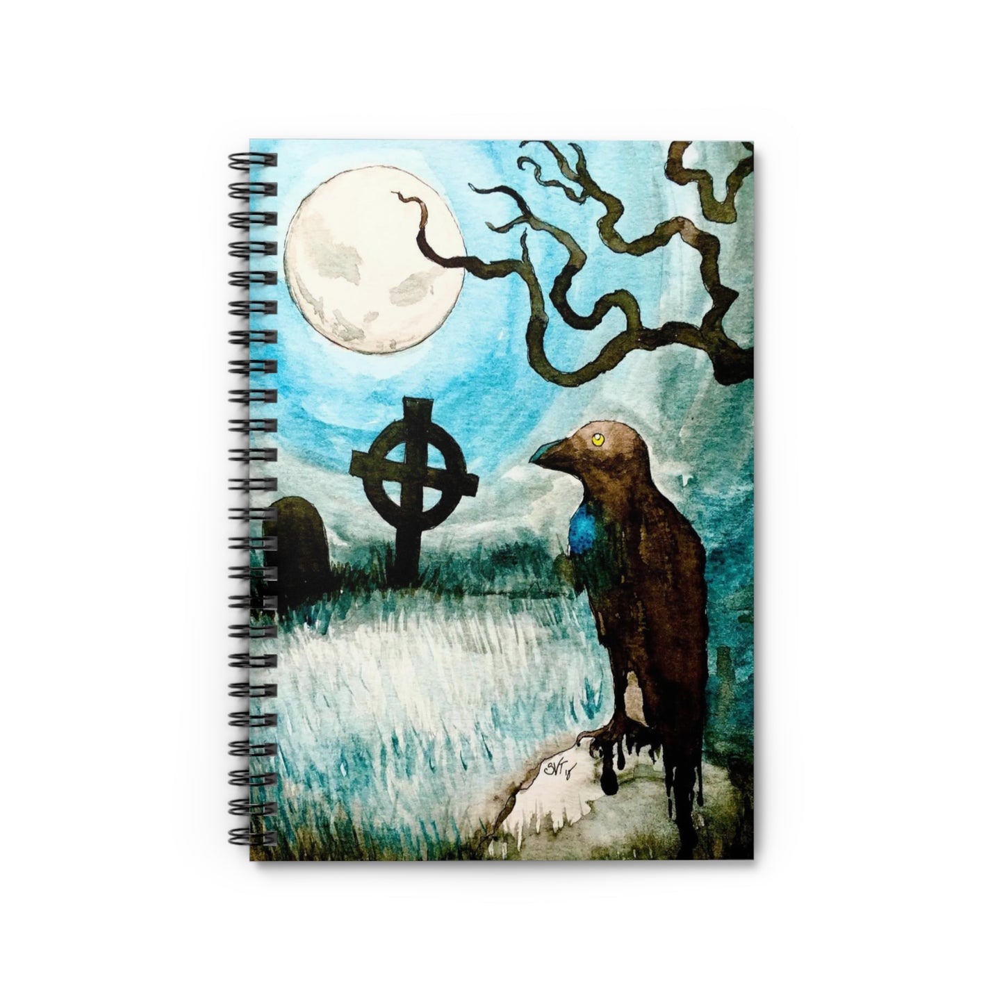 Shayla Van Tassel - Gothic Raven Cemetery Spiral Notebook — Moonlit Graveyard Ruled Journal