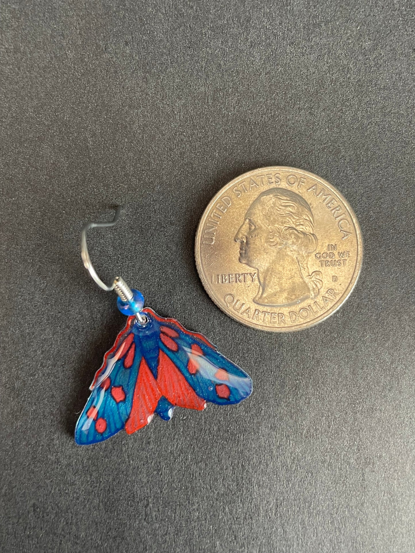 Alexa Slater- Blue and red burnet moth earrings