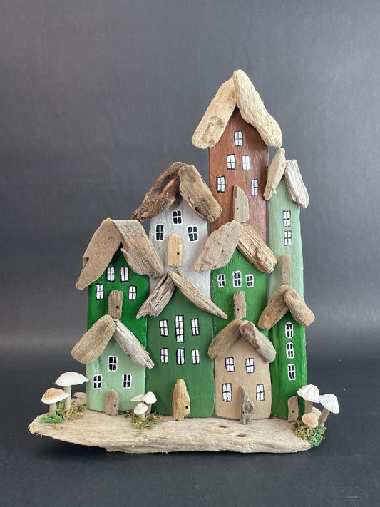 Michelle Perrien-Driftwood houses + seashell mushrooms