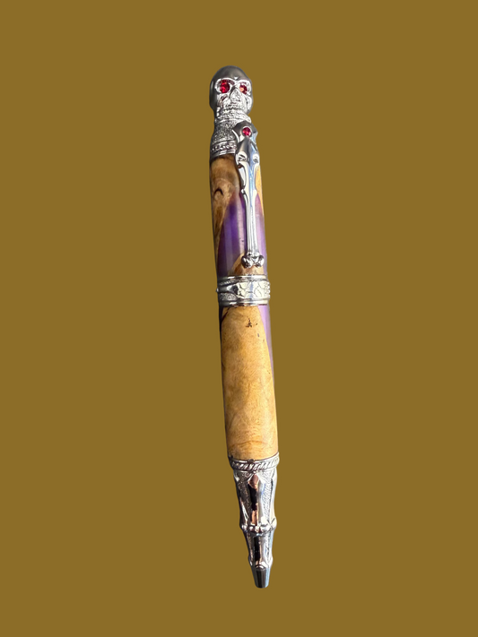Skull Pen - Olivewood & Purple Resin