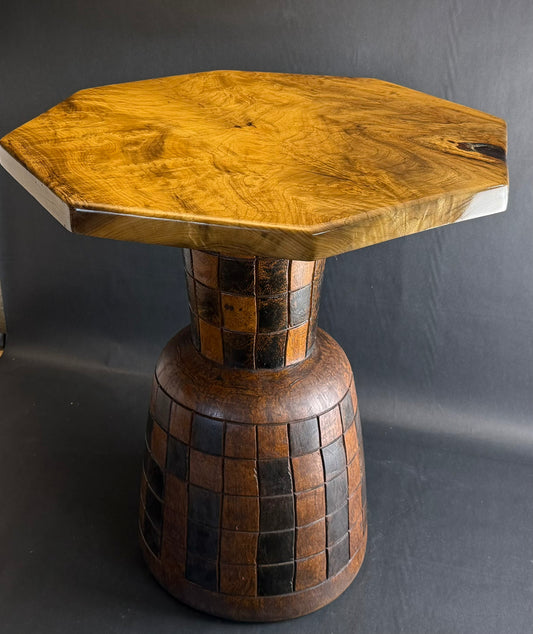 Mike Weber- Myrtlewood End Table with African Drum Base