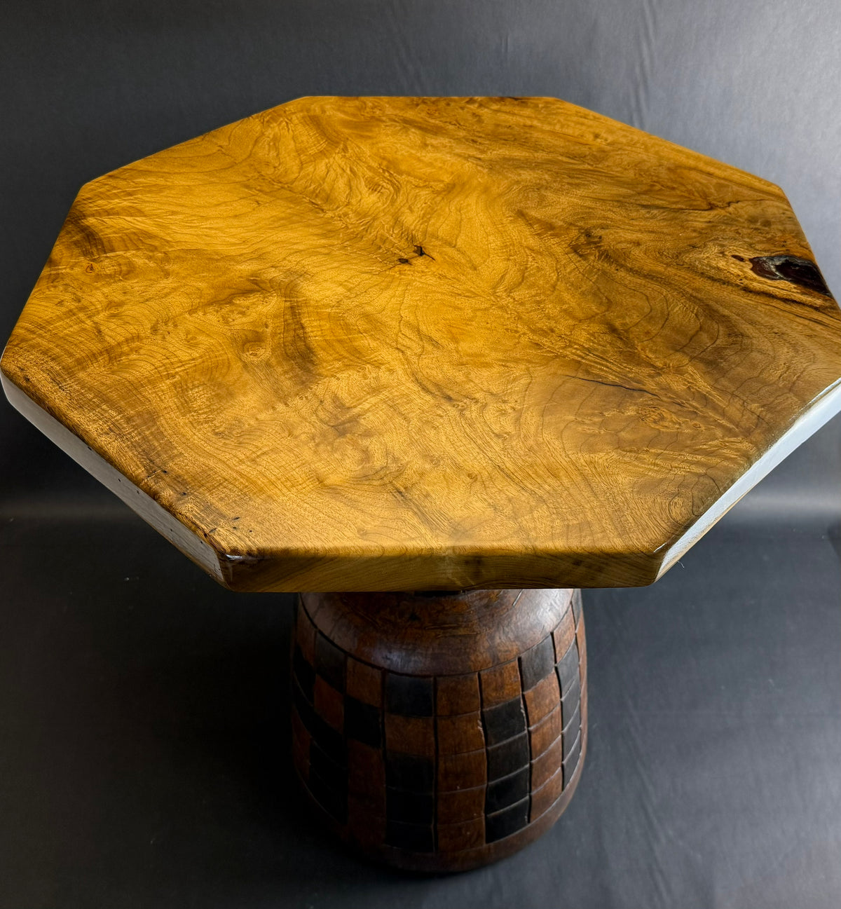 Mike Weber- Myrtlewood End Table with African Drum Base