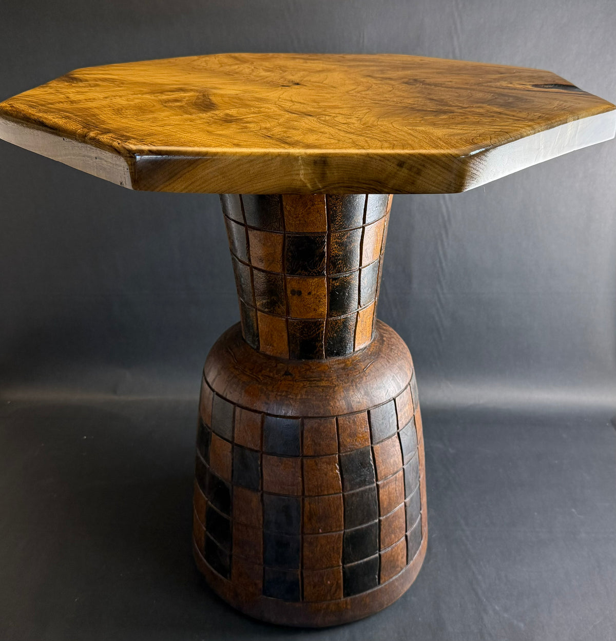 Mike Weber- Myrtlewood End Table with African Drum Base