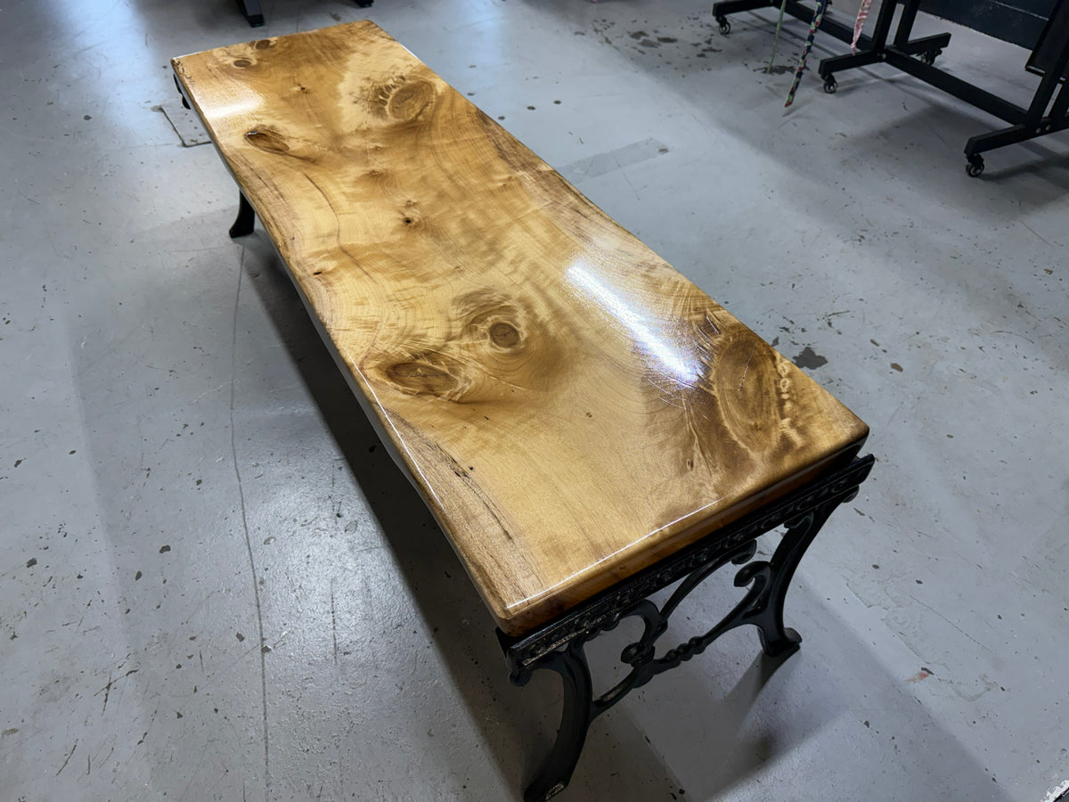 Mike Weber- Rustic Myrtlewood Slab Display Table